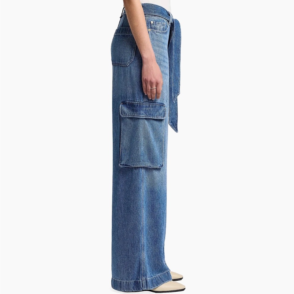 7 For All Mankind Denim Tie-Waist Cargo Palazzo Jeans - Picture 5 of 7